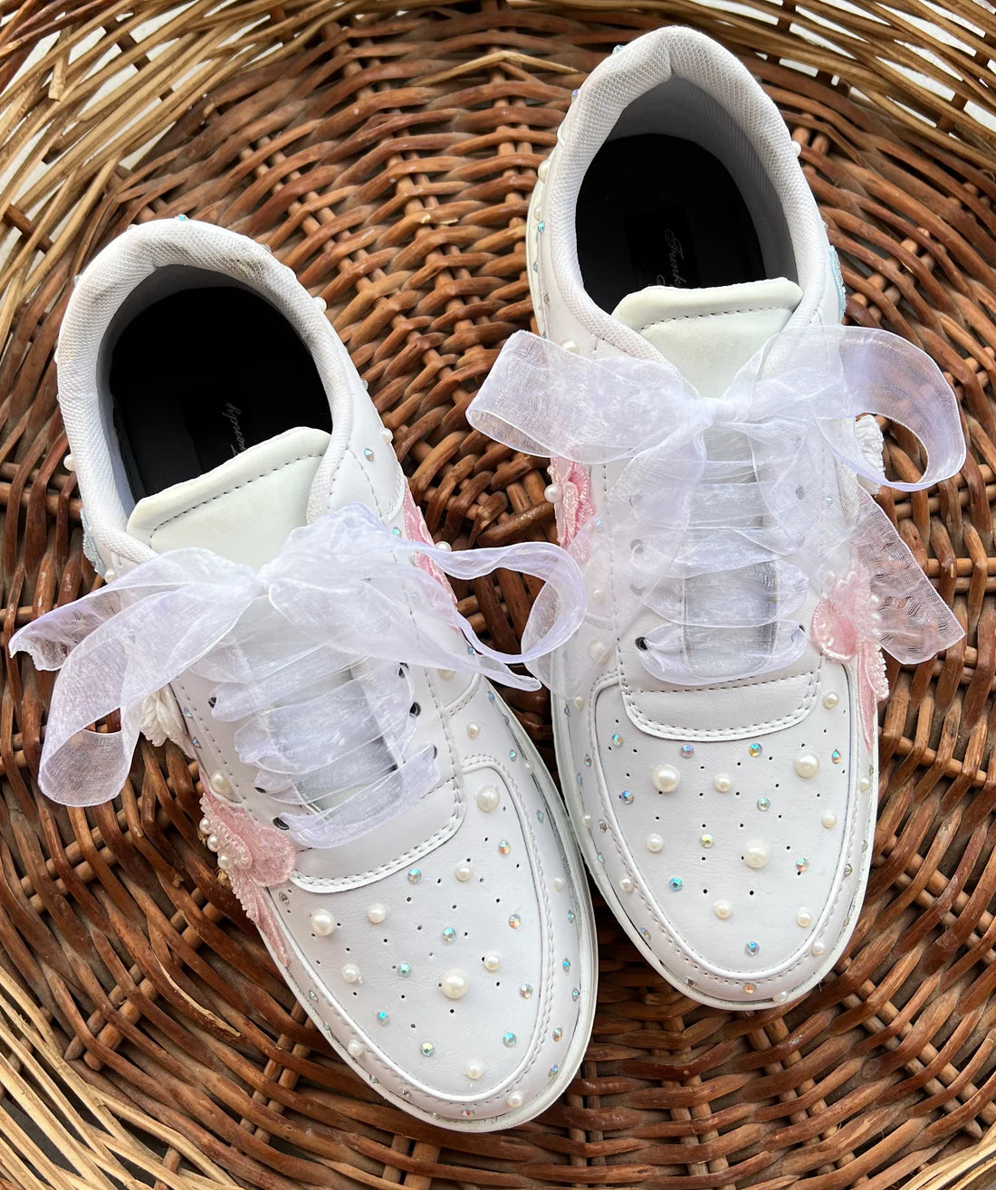 Lywire Luxe White Pearl Bridal Sneakers β Handcrafted with Silver Touch for the Big Day!