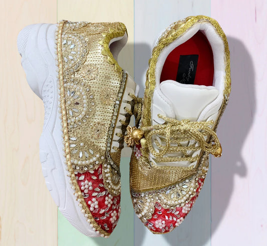 Lywire Luxe Bridal Sneakers β Red & Gold Elegance for the Trendy Bride π β¨