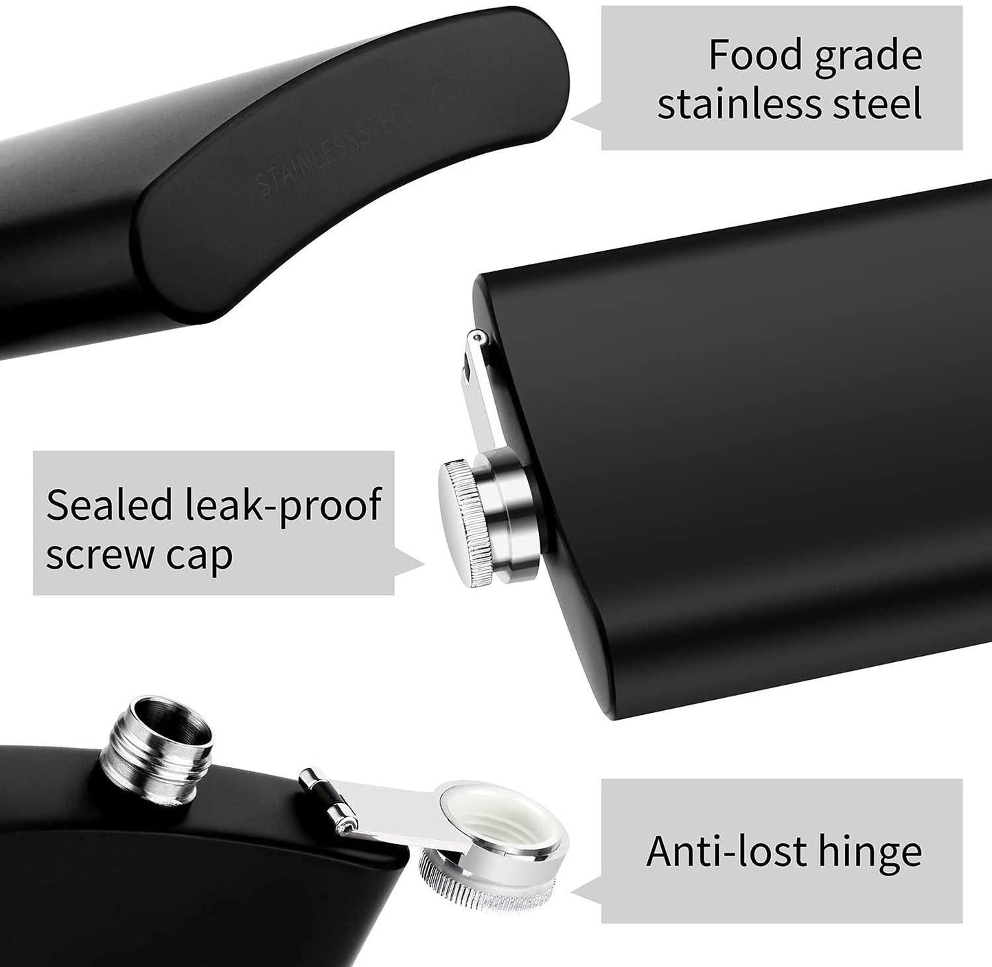 Stainless Steel and Stitched Leather Hip Flask