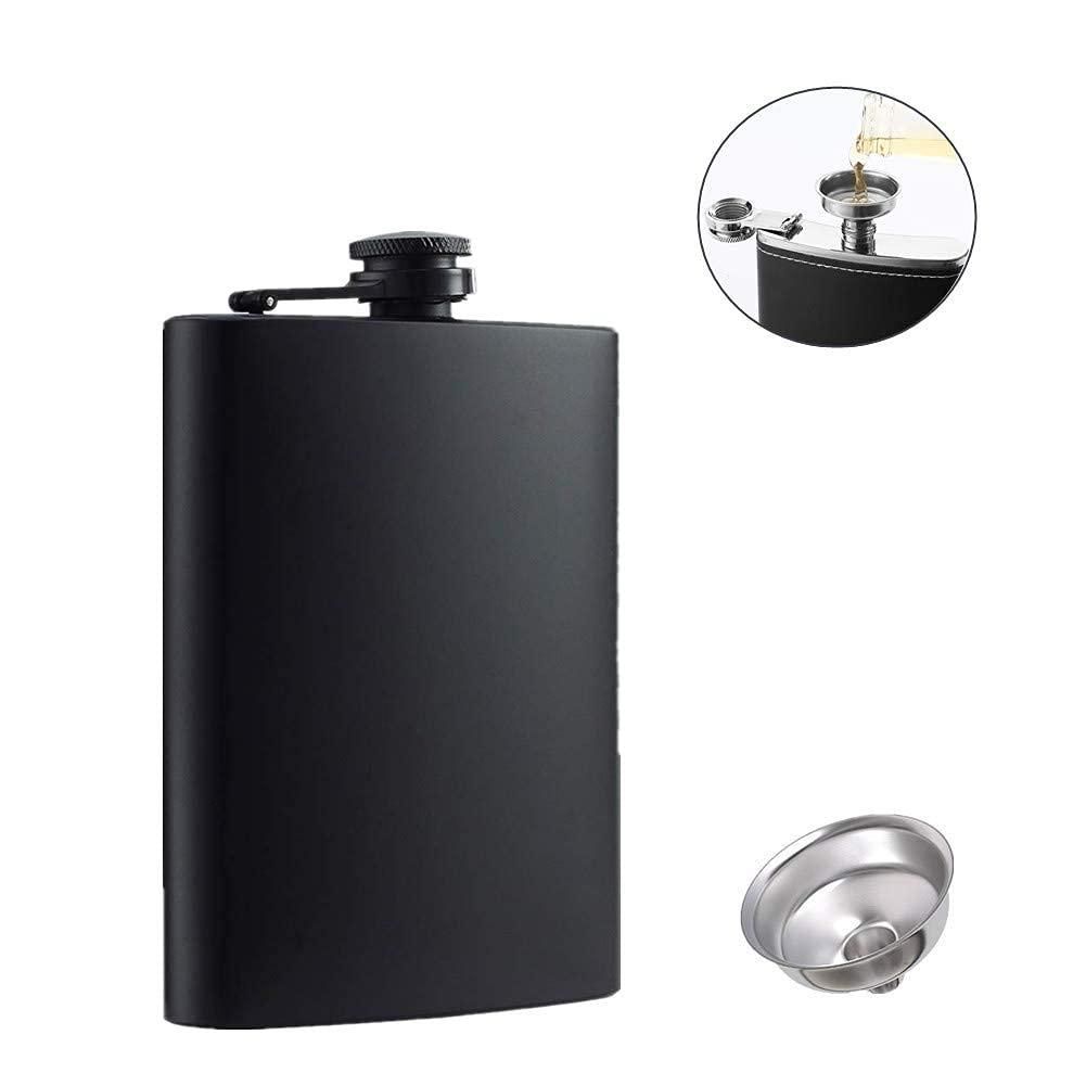 Stainless Steel and Stitched Leather Hip Flask