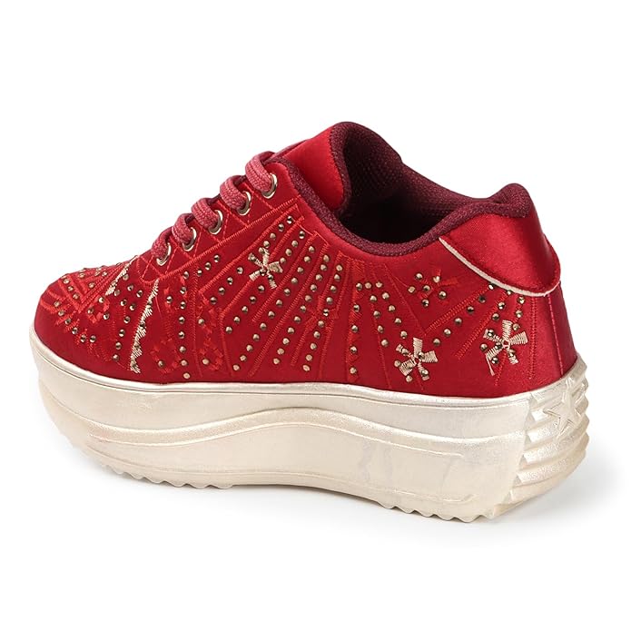 Lywire Elegant Red Sneakers for Women β Dazzle at Every Wedding Party!