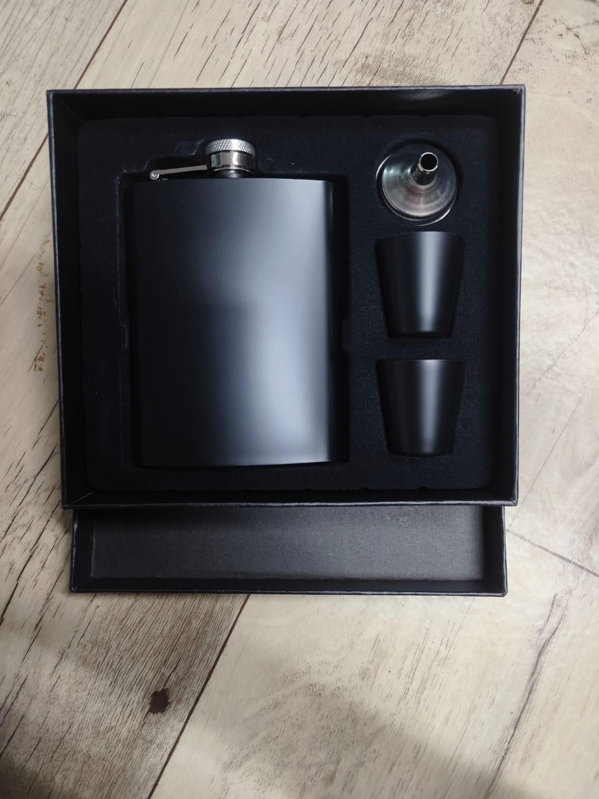 Stainless Steel and Stitched Leather Hip Flask