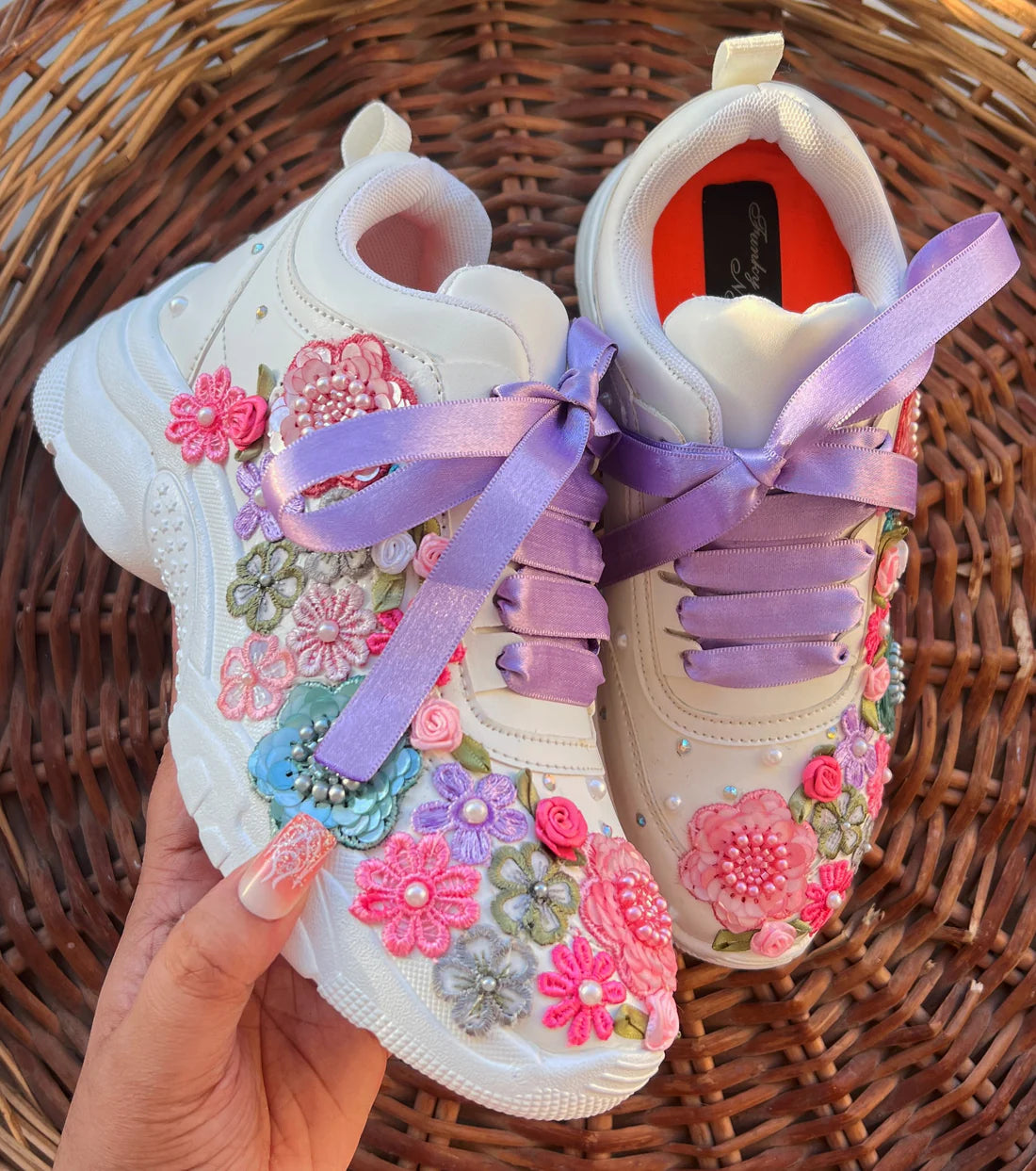 Lywire Floral Embroidery Bridal Sneakers โ A Perfect Blend of Style & Comfort for Brides!