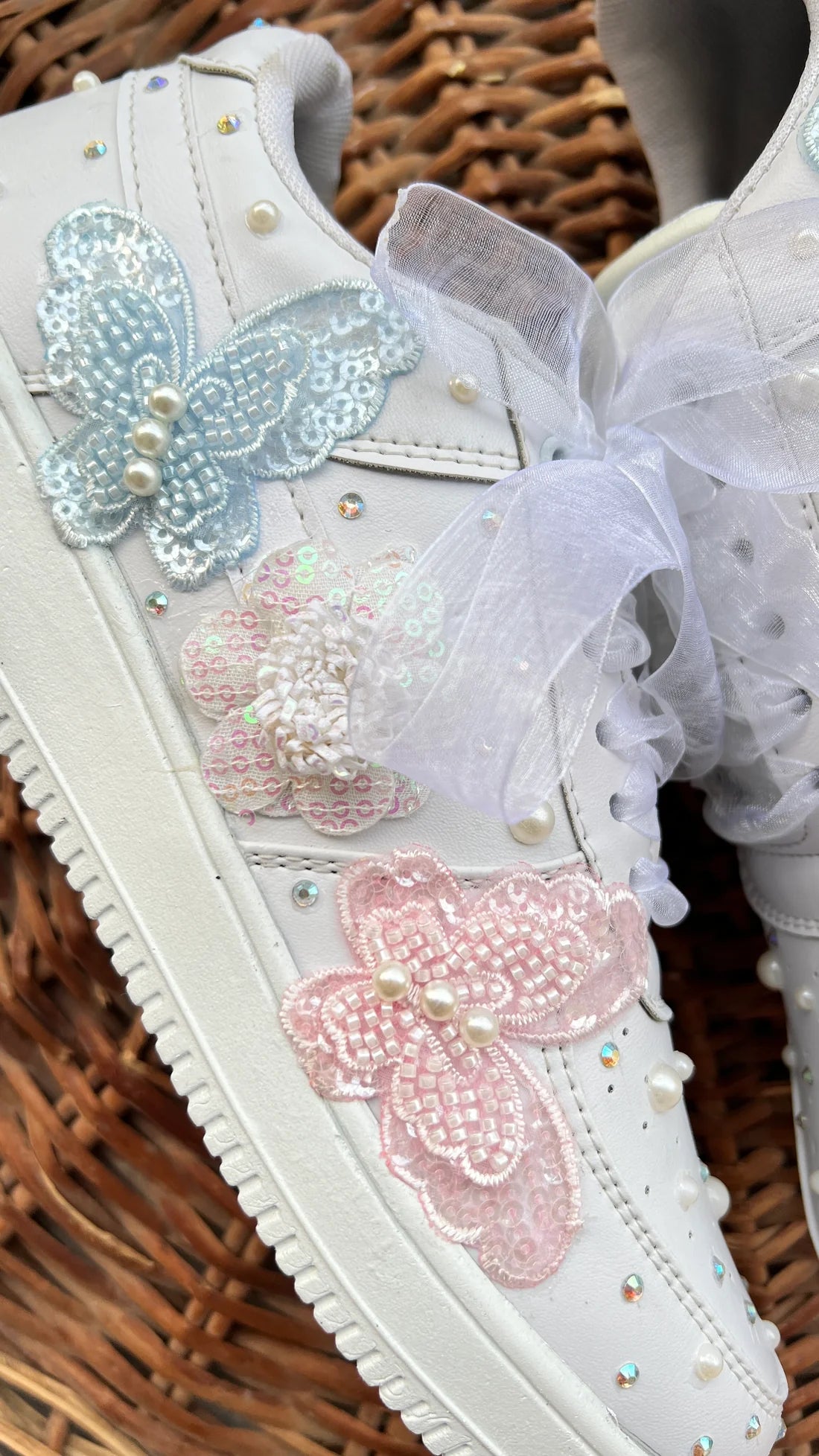 Lywire Luxe White Pearl Bridal Sneakers β Handcrafted with Silver Touch for the Big Day!