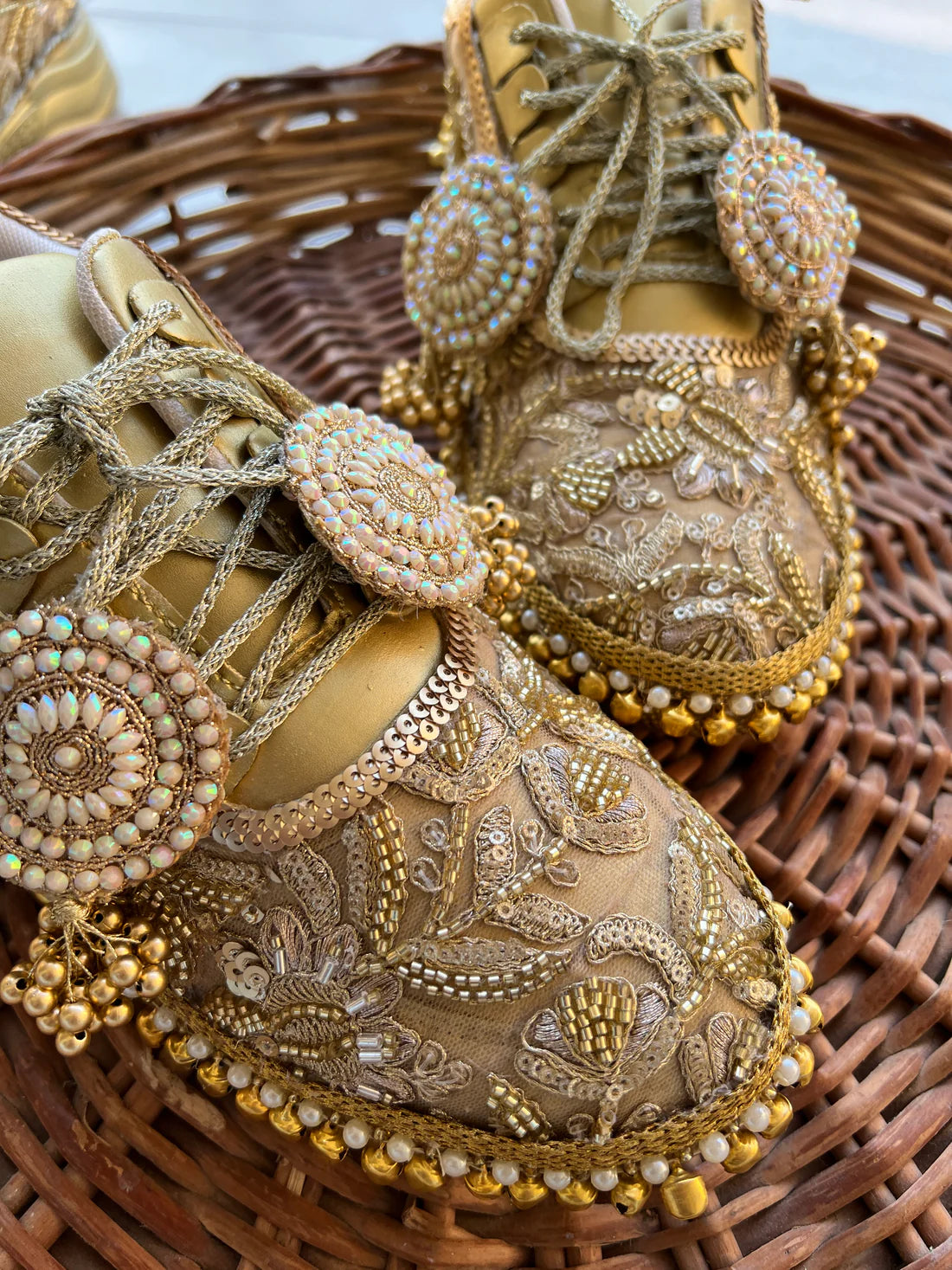 Lywire Sparkling Golden Sequin Work Bridal Sneakers β Premium Ghungaroo Gold Sneakers for Brides!