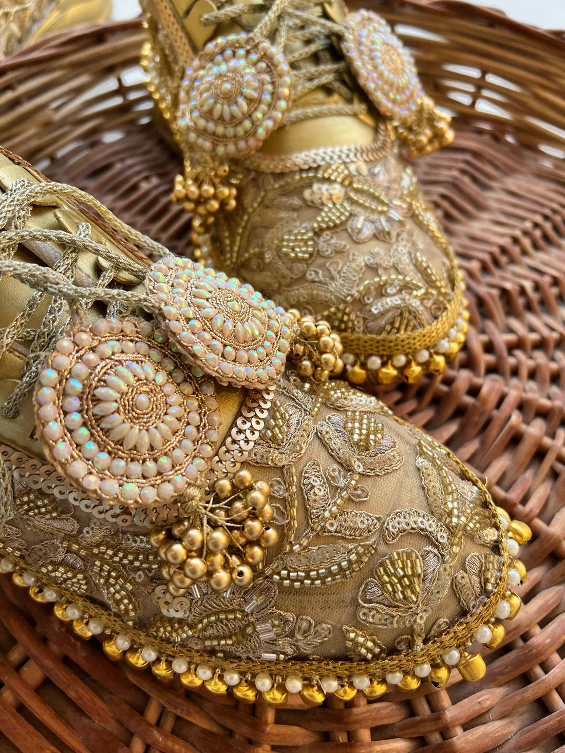 Lywire Sparkling Golden Sequin Work Bridal Sneakers β Premium Ghungaroo Gold Sneakers for Brides!