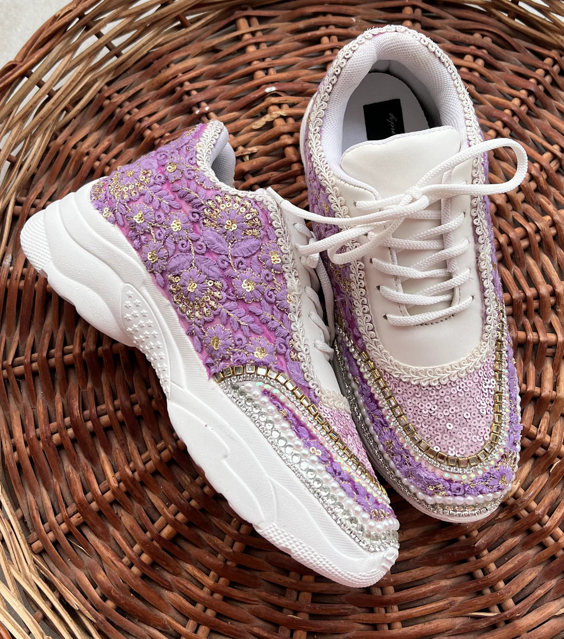 Lywire Lavender Lilac Embroidery Bridesmaid Sneakers β Premium Handcrafted Gold-Touched Perfection!