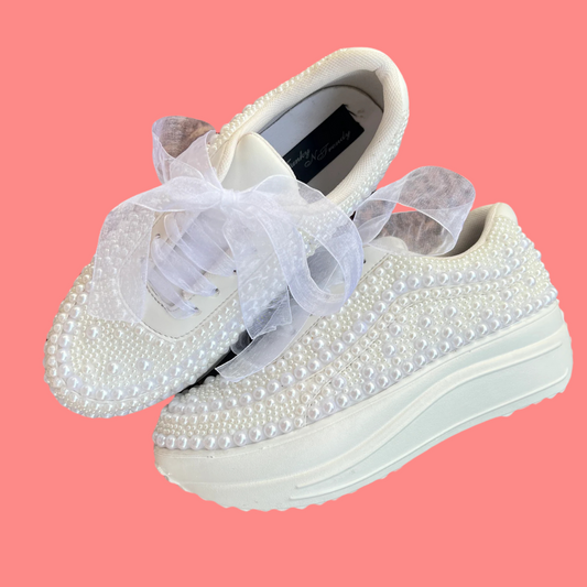 Lywire White Pearl Bridal Sneakers β Handcrafted Elegance for the Perfect Bride!