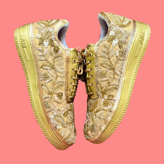Lywire Original Handcrafted Gold Bridal Sneakers β Sparkle & Shine on Your Big Day!
