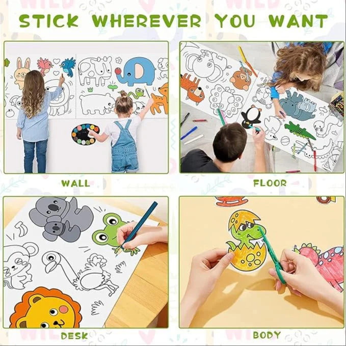 Combo of Unicorn 145 piece Color Set & 6 Pack ReStick Drawing Art Scroll
