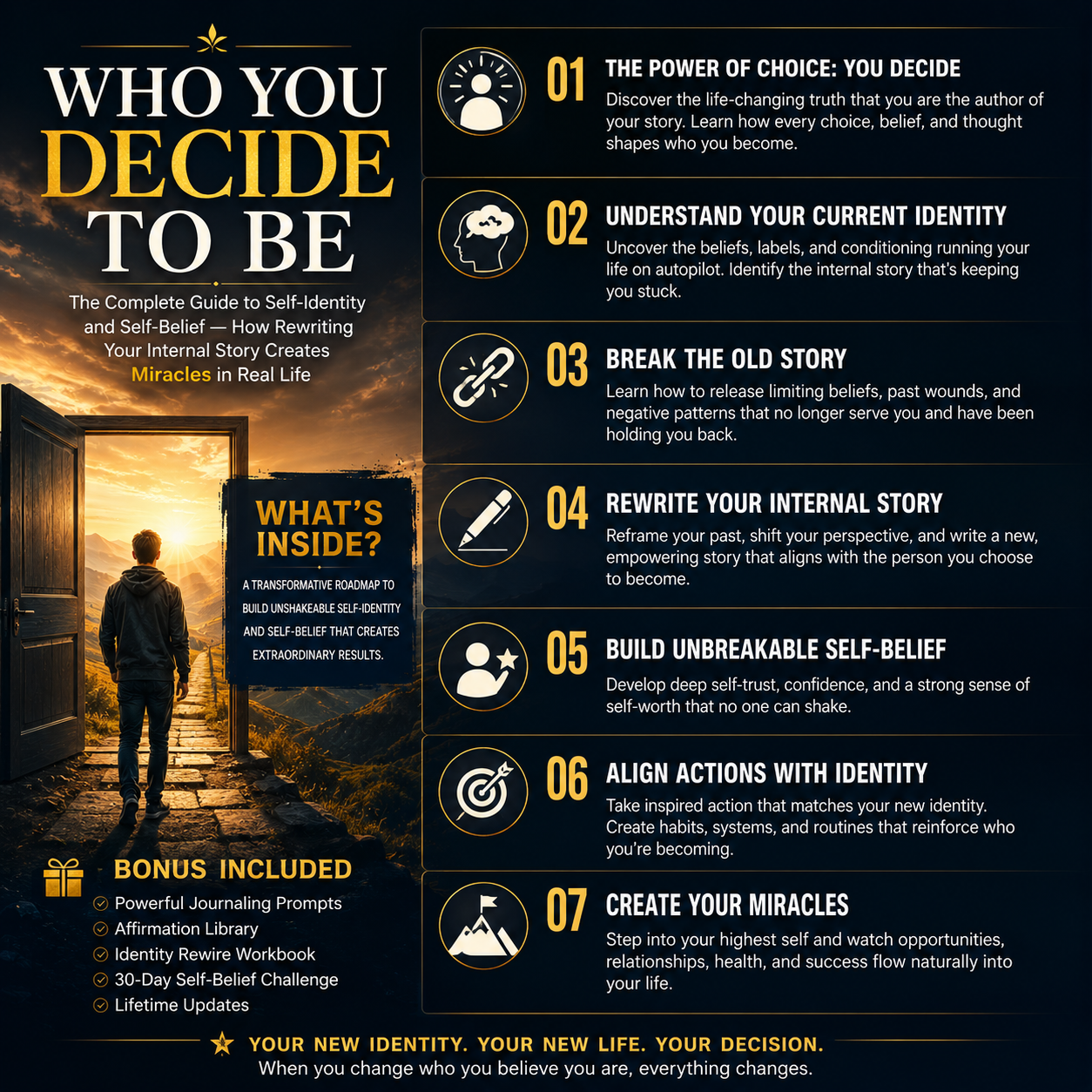 An inside look at the detailed ebook content and chapter breakdown from Who You Decide to Be.