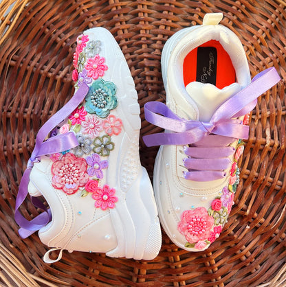 Lywire Floral Embroidery Bridal Sneakers – A Perfect Blend of Style & Comfort for Brides!