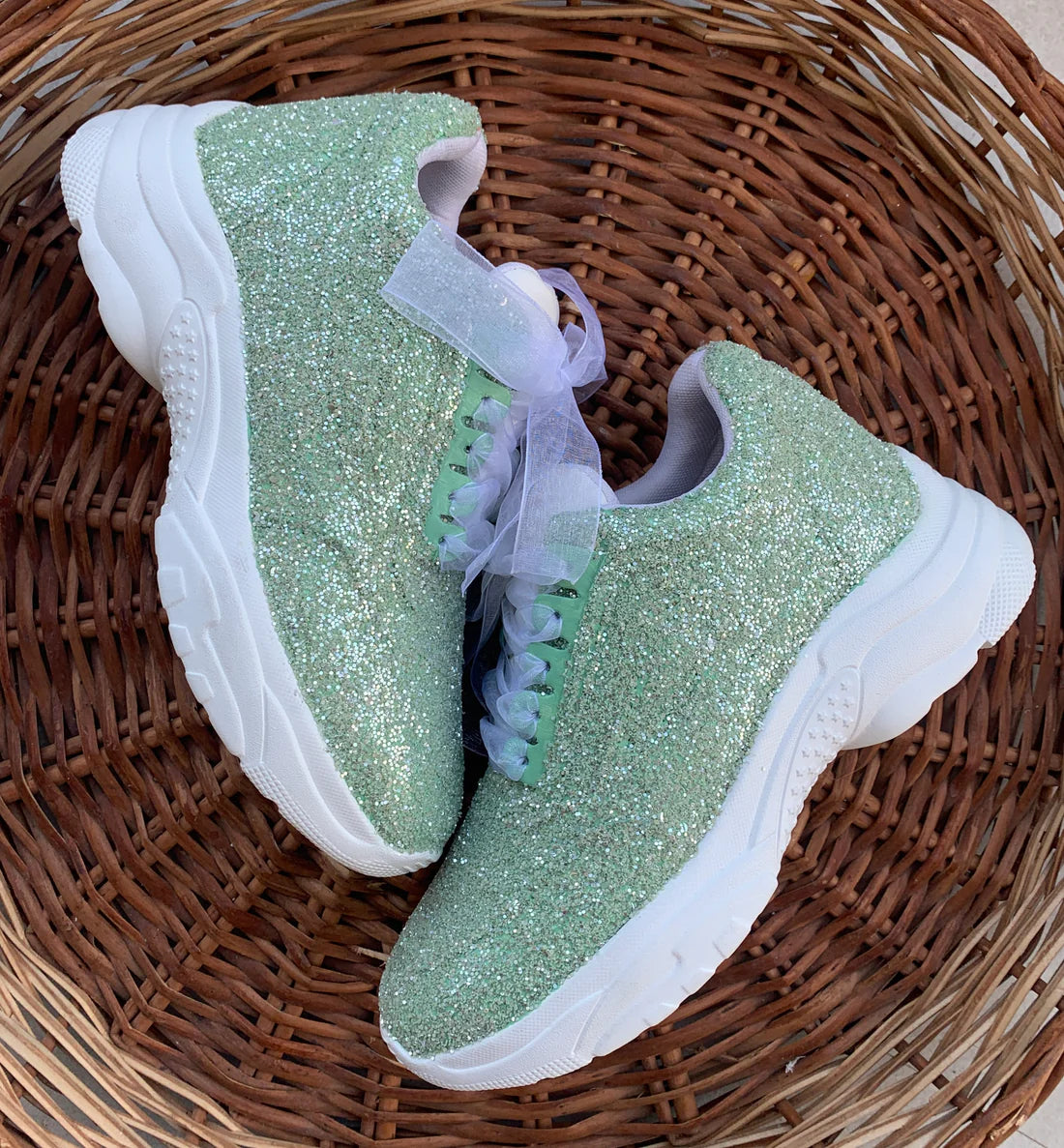 Sage Green Glitter Bridal Sneakers