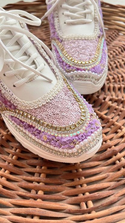 Lywire Lavender Lilac Embroidery Bridesmaid Sneakers – Premium Handcrafted Gold-Touched Perfection!