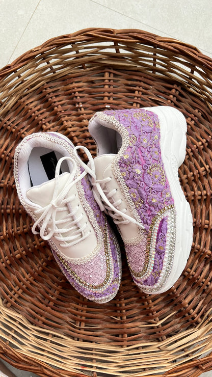 Lywire Lavender Lilac Embroidery Bridesmaid Sneakers – Premium Handcrafted Gold-Touched Perfection!