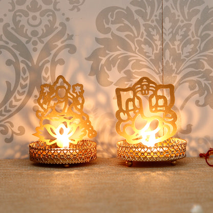 Lywire™ 🪔 Lord Ganesha & Laxmi Authentic Spiritual Elegance! Shadow Tea Light Holder