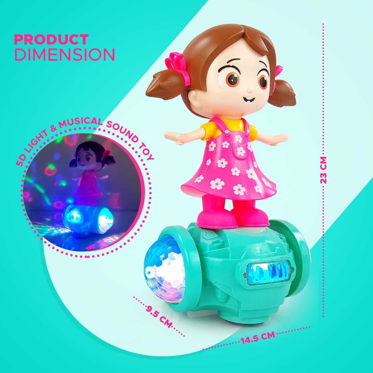 360 Degree Rotating Musical Dancing Girl with 5D Light & Musical Sound Multicolor