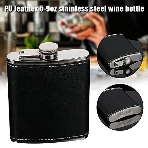 Stainless Steel and Stitched Leather Hip Flask