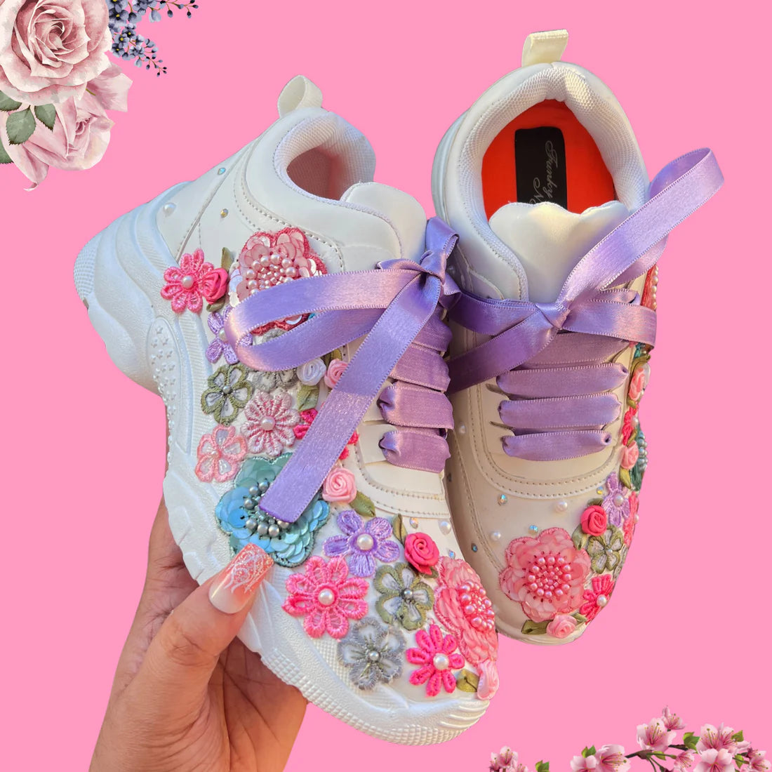 Lywire Floral Embroidery Bridal Sneakers – A Perfect Blend of Style & Comfort for Brides!