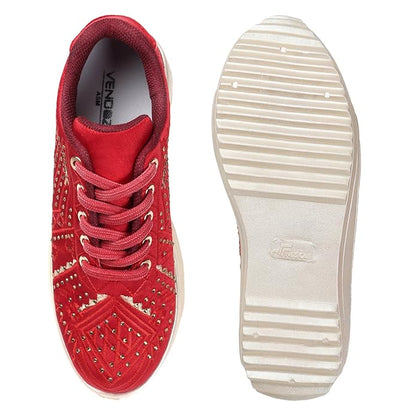 Lywire Elegant Red Sneakers for Women – Dazzle at Every Wedding Party!