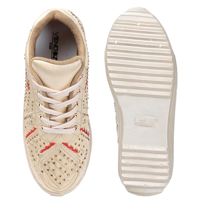 Lywire Stylish Golden Sneakers for Women – Wedding Party Perfection!