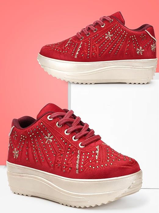 Lywire Elegant Red Sneakers for Women – Dazzle at Every Wedding Party!