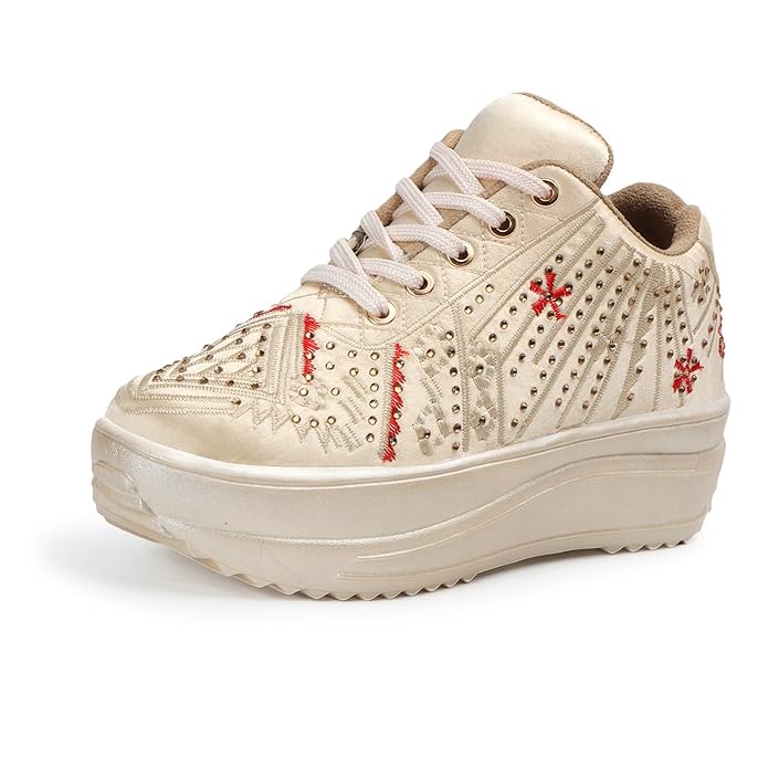 Lywire Stylish Golden Sneakers for Women – Wedding Party Perfection!