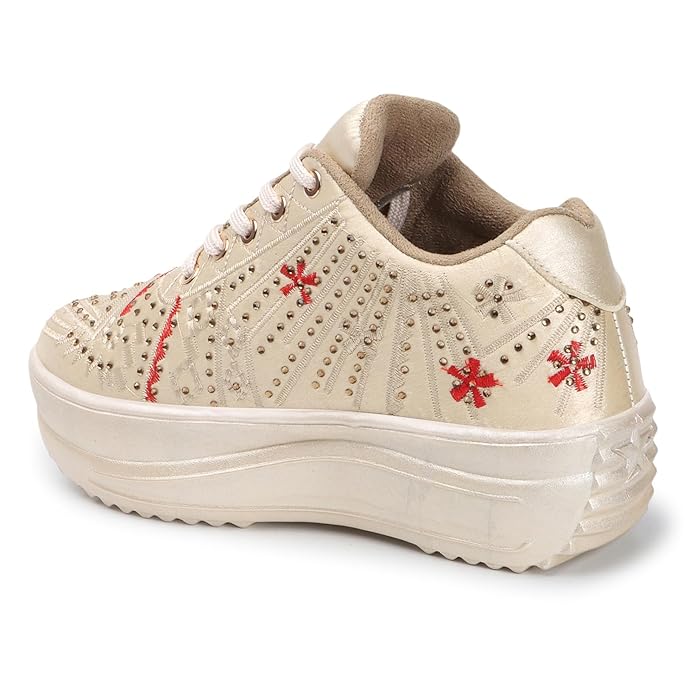 Lywire Stylish Golden Sneakers for Women – Wedding Party Perfection!