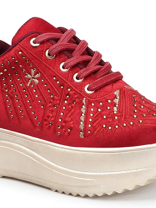 Lywire Elegant Red Sneakers for Women – Dazzle at Every Wedding Party!