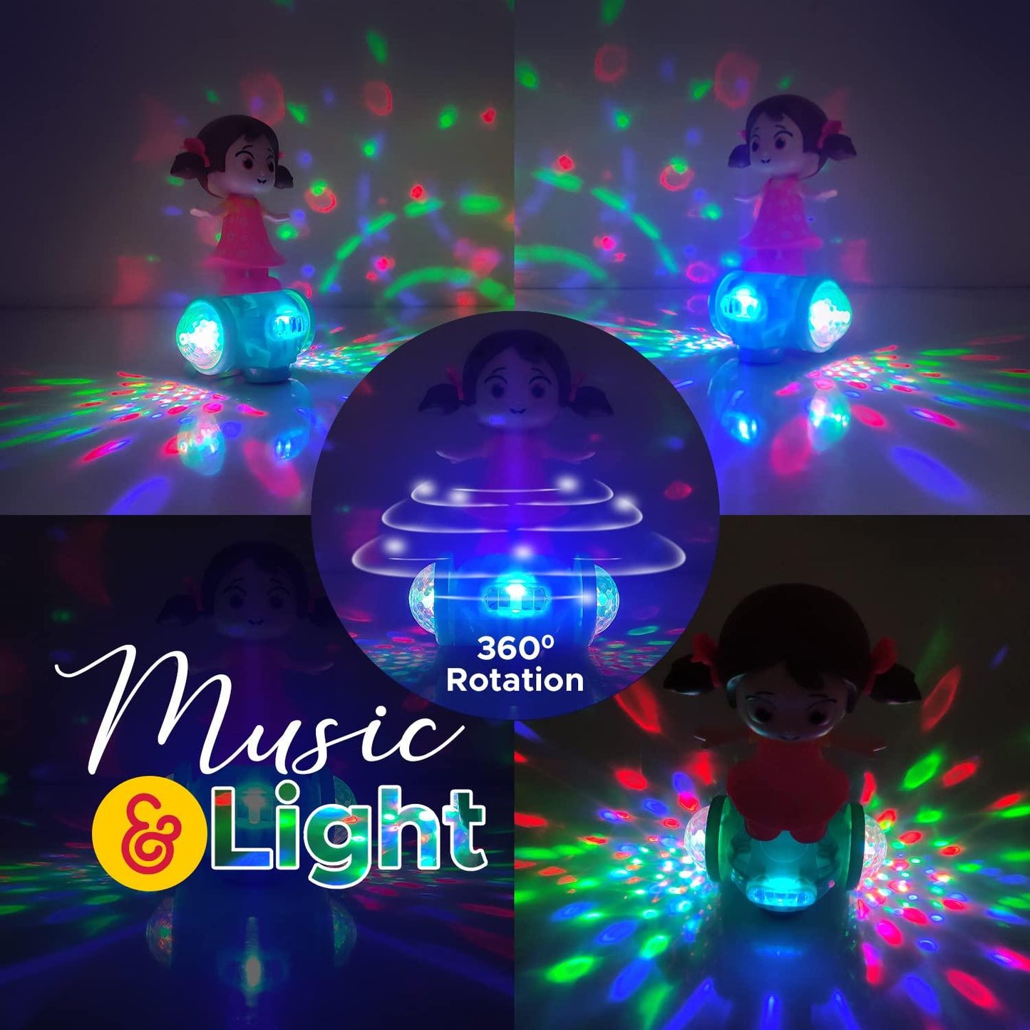 360 Degree Rotating Musical Dancing Girl with 5D Light & Musical Sound Multicolor