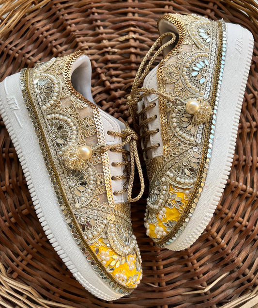 Gold & Yellow Hand-Embellished Bridal Sneakers