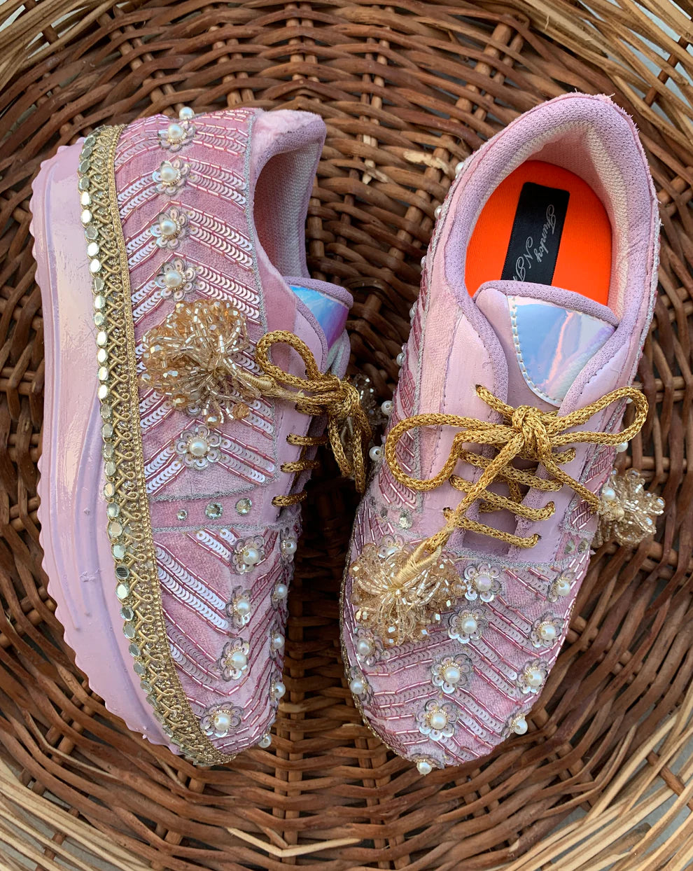 Light Pink Hand-Work Sneakers