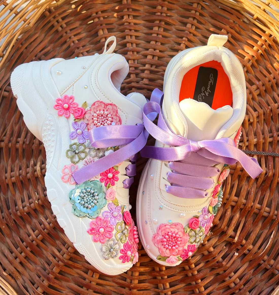 Lywire Floral Embroidery Bridal Sneakers – A Perfect Blend of Style & Comfort for Brides!