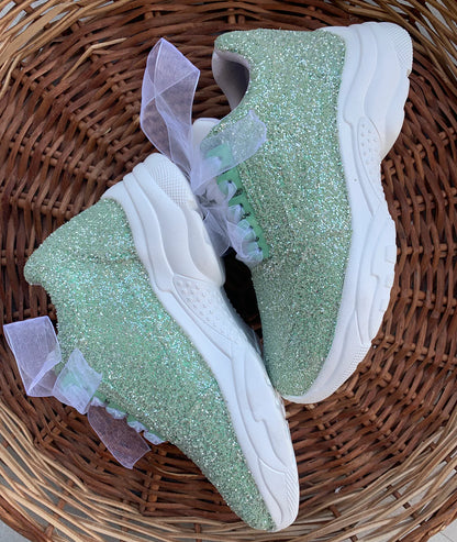 Sage Green Glitter Bridal Sneakers