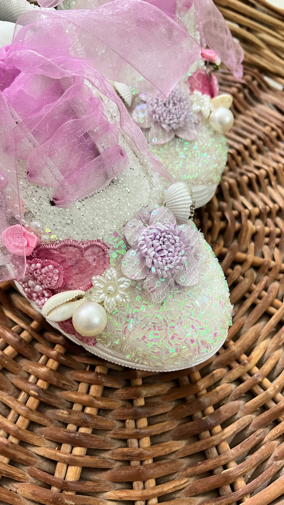 Custom Butterfly & Floral Bridal Sneakers - Pink, White & Lilac