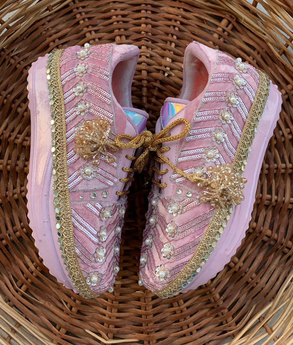 Light Pink Hand-Work Sneakers