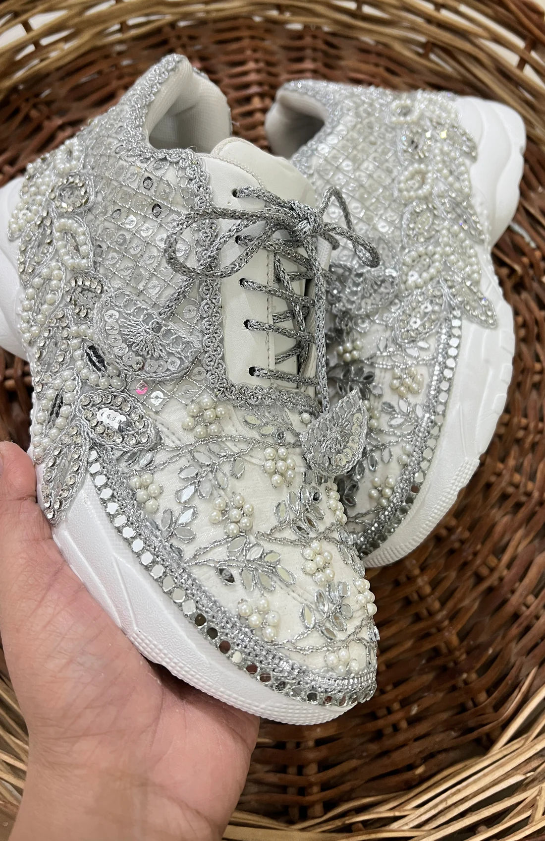 Handcrafted Silver Mirror Bridal Sneakers