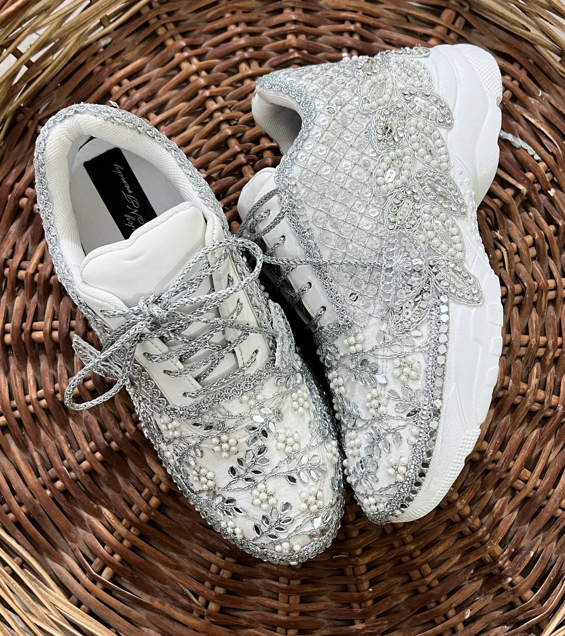 Handcrafted Silver Mirror Bridal Sneakers