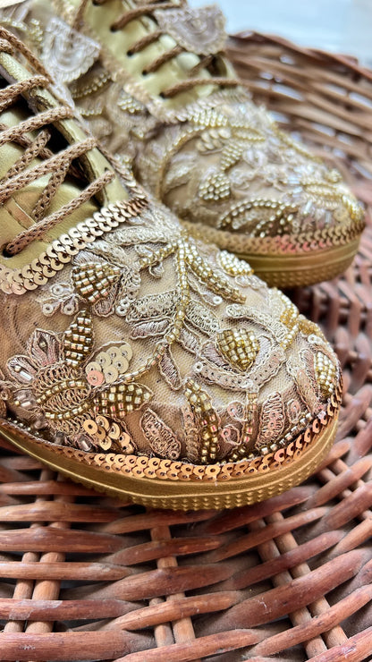 Lywire Original Handcrafted Gold Bridal Sneakers – Sparkle & Shine on Your Big Day!