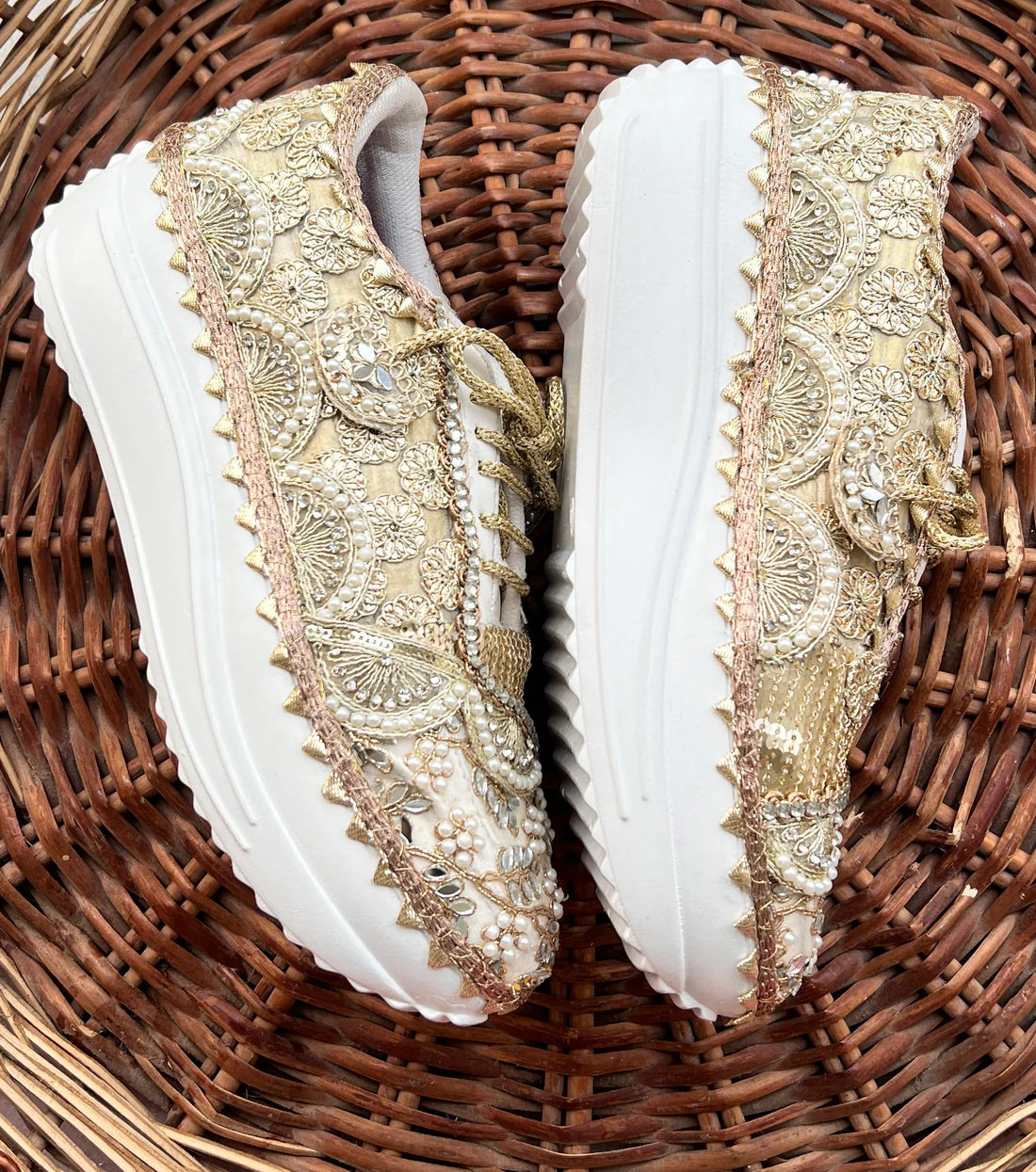 Luxe Gold Hand-Embellished Bridal Sneakers