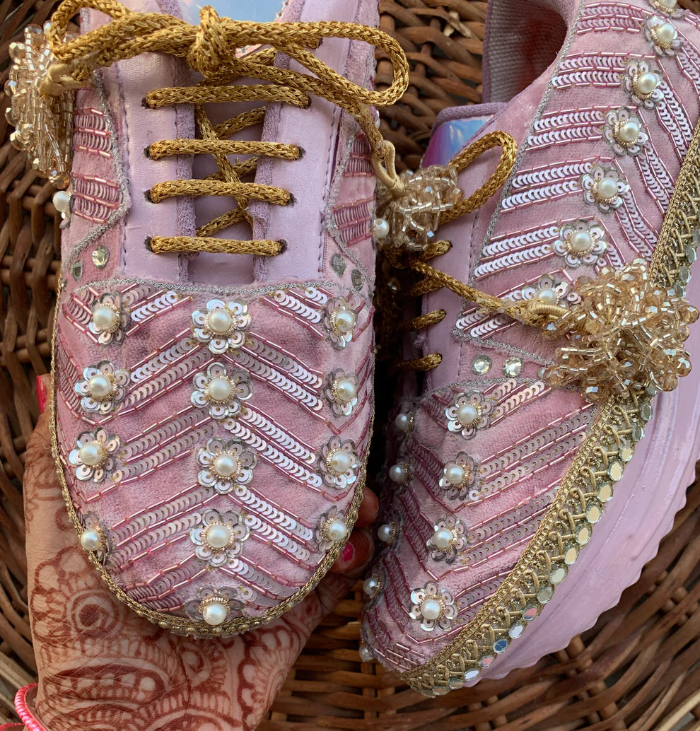 Light Pink Hand-Work Sneakers