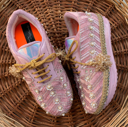 Light Pink Hand-Work Sneakers