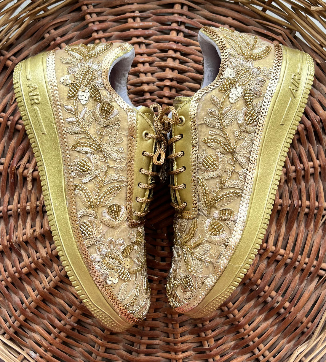 Lywire Original Handcrafted Gold Bridal Sneakers – Sparkle & Shine on Your Big Day!