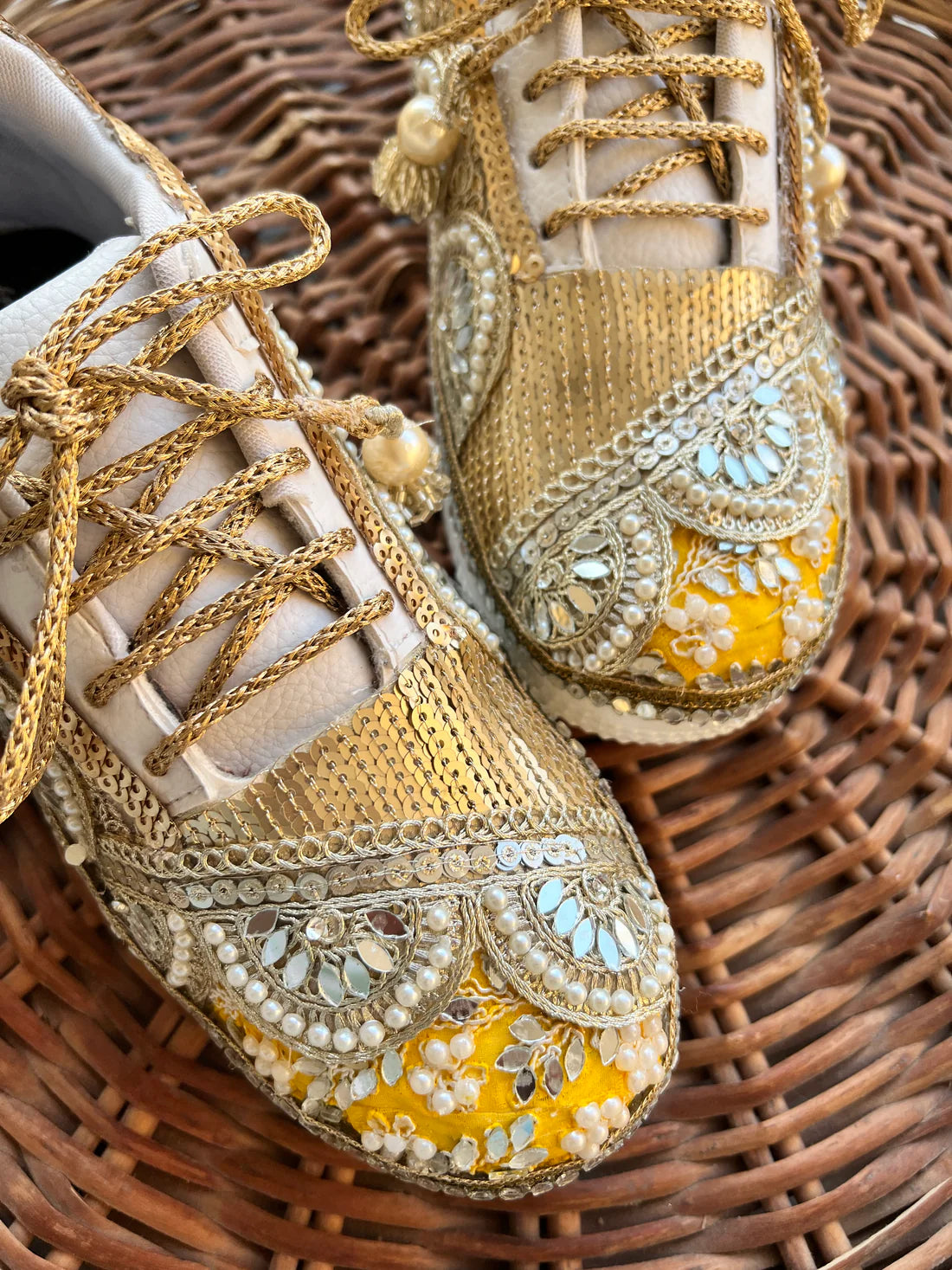 Gold & Yellow Hand-Embellished Bridal Sneakers