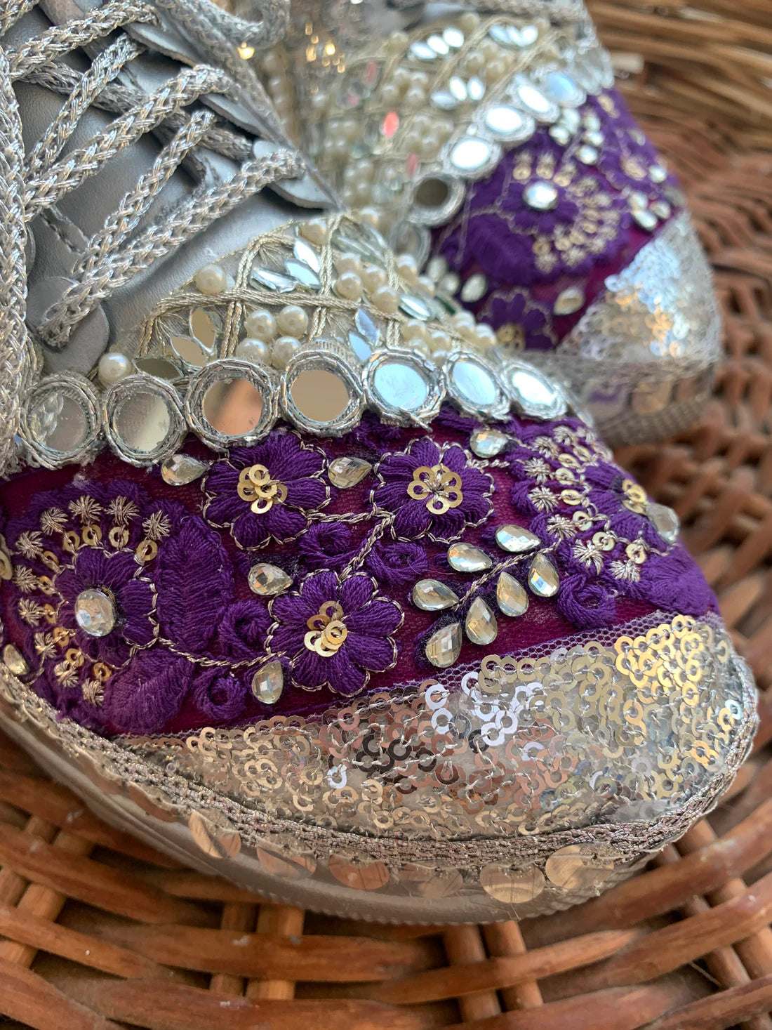 Lywire Exclusive Funky Silver & Eggplant Bridal Sneakers – Elegant, Trendy & Premium 💃✨