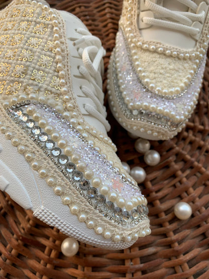 Lywire Elite Pearlwork Ivory Wedding Sneakers – Classy & Stylish 💎👰