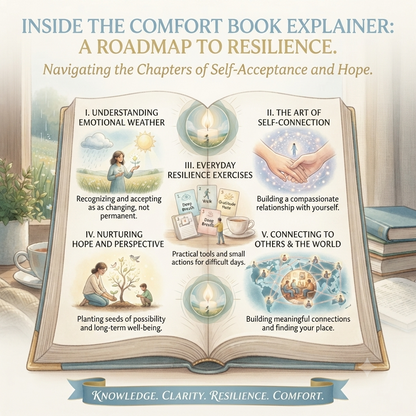 Illustrated map of 'The Comfort Book Explainer' chapters