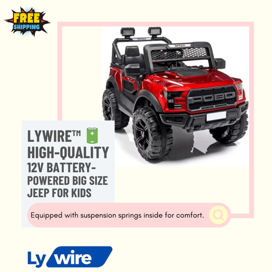 Lywire™ 🔋 High-Quality POBO 12V Battery-Powered Big Size Jeep for Kids – Premium Ride Experience!