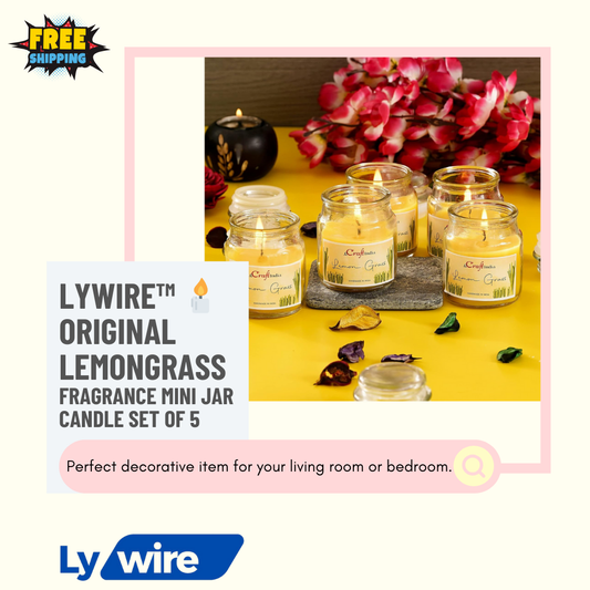 Lywire™ 🕯️ Original Lemongrass Fragrance Mini Jar Candle Set of 5 – Luxury in Every Burn