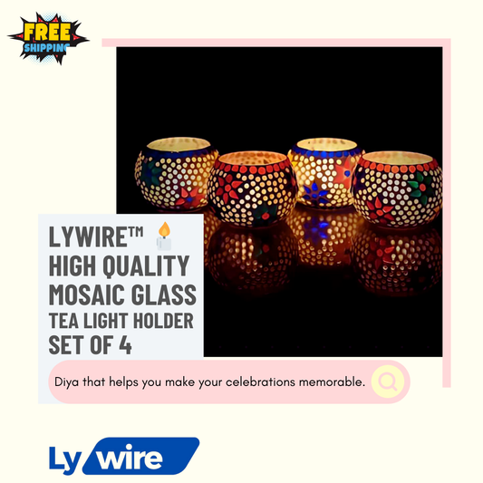 Lywire™ 🕯️ High-Quality Mosaic Glass Tea Light Holder Set of 4 - Premium & Elegant!